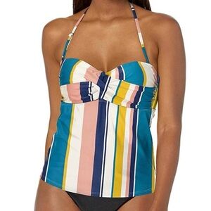 CATALINA Twisted Front Bandeau Tankini Top Strapless Multi-color Stripe Small